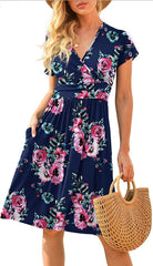 Ruffle Floral Dress Women Long Sleeve A Line Dresses - kinko