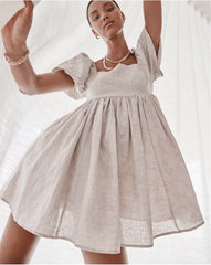 Dresses Women Square Neck Puff Sleeve Mini Dress - kinko