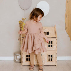 Girls' Dresses, Princess Dresses, Cotton And Linen Short-sleeved Ruffles - kinko