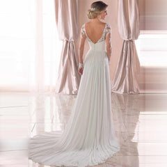 Sexy Backless Deep V-neck Wedding Dress Women White Evening Dress - kinko