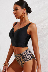 Half Snap Square Neck Tankini Set - kinko