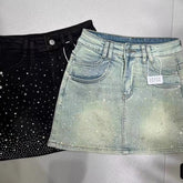 Retro Rhinestone Bright Star River Slim-fit Slimming Denim Skirt - kinko