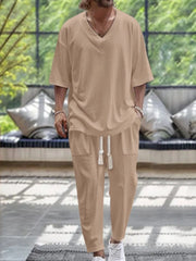 Men's V-Neck Half Sleeve Top and Pants Set - kinko
