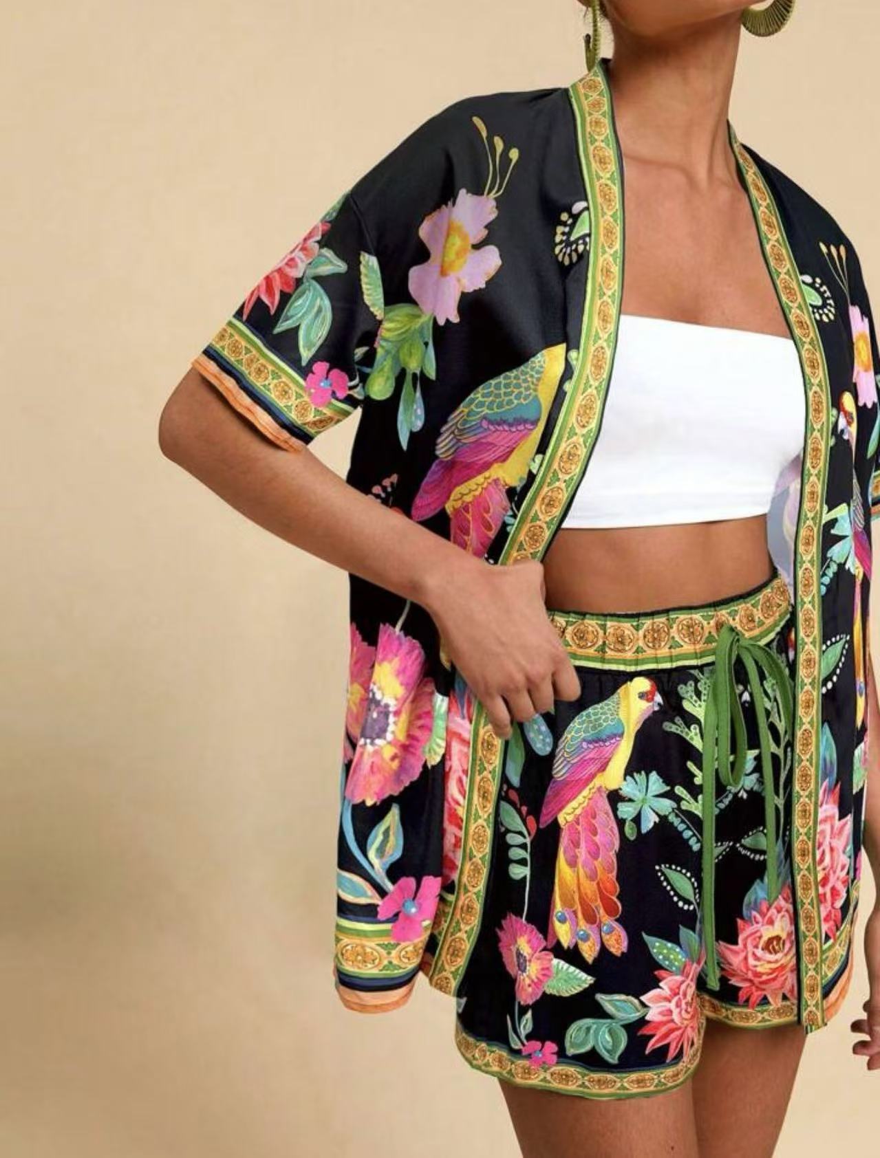 Female Fashion Casual Printing Cardigan Suit - kinko