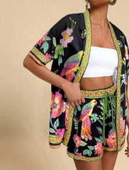 Female Fashion Casual Printing Cardigan Suit - kinko