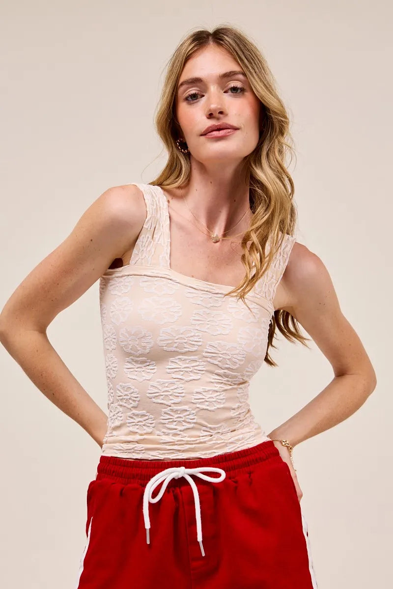 SO ME Two Tone Floral Seamless Tank Top - kinko