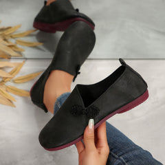 Herbstliche flache Freizeitschuhe für Damen, runde, weiche Loafer mit niedrigem Schaft