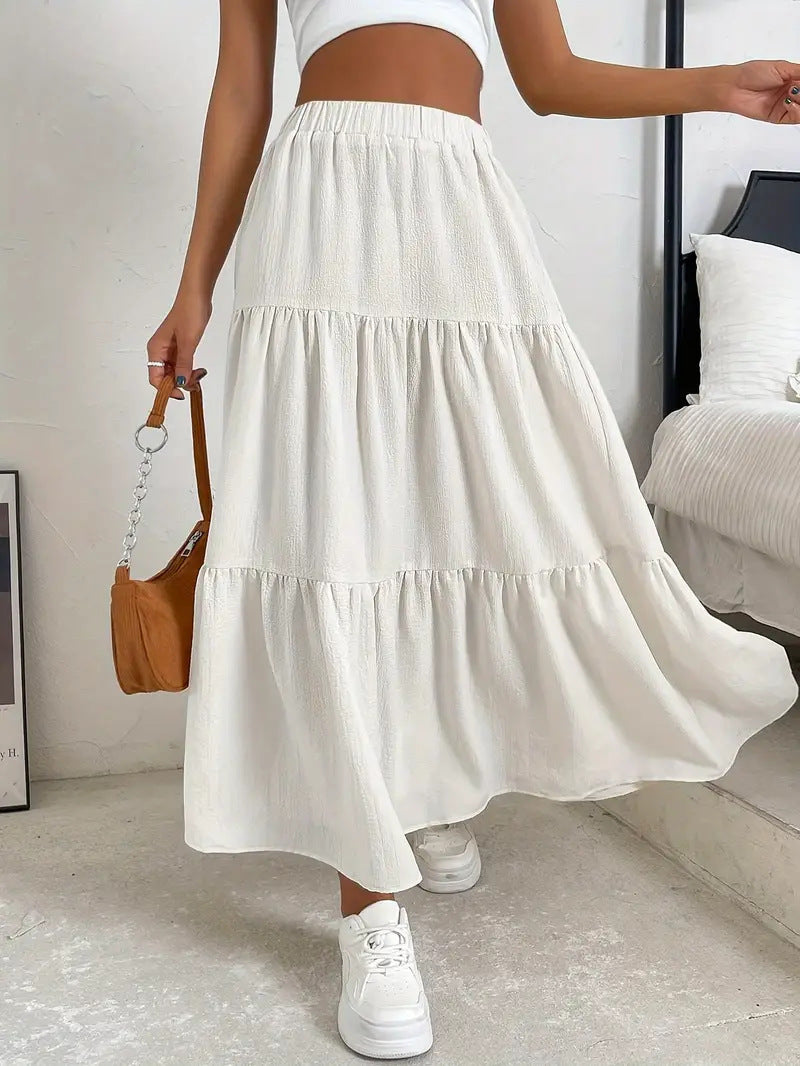 European And American Style Women Summer Bohemian Pleated Layered Long Skirt - kinko