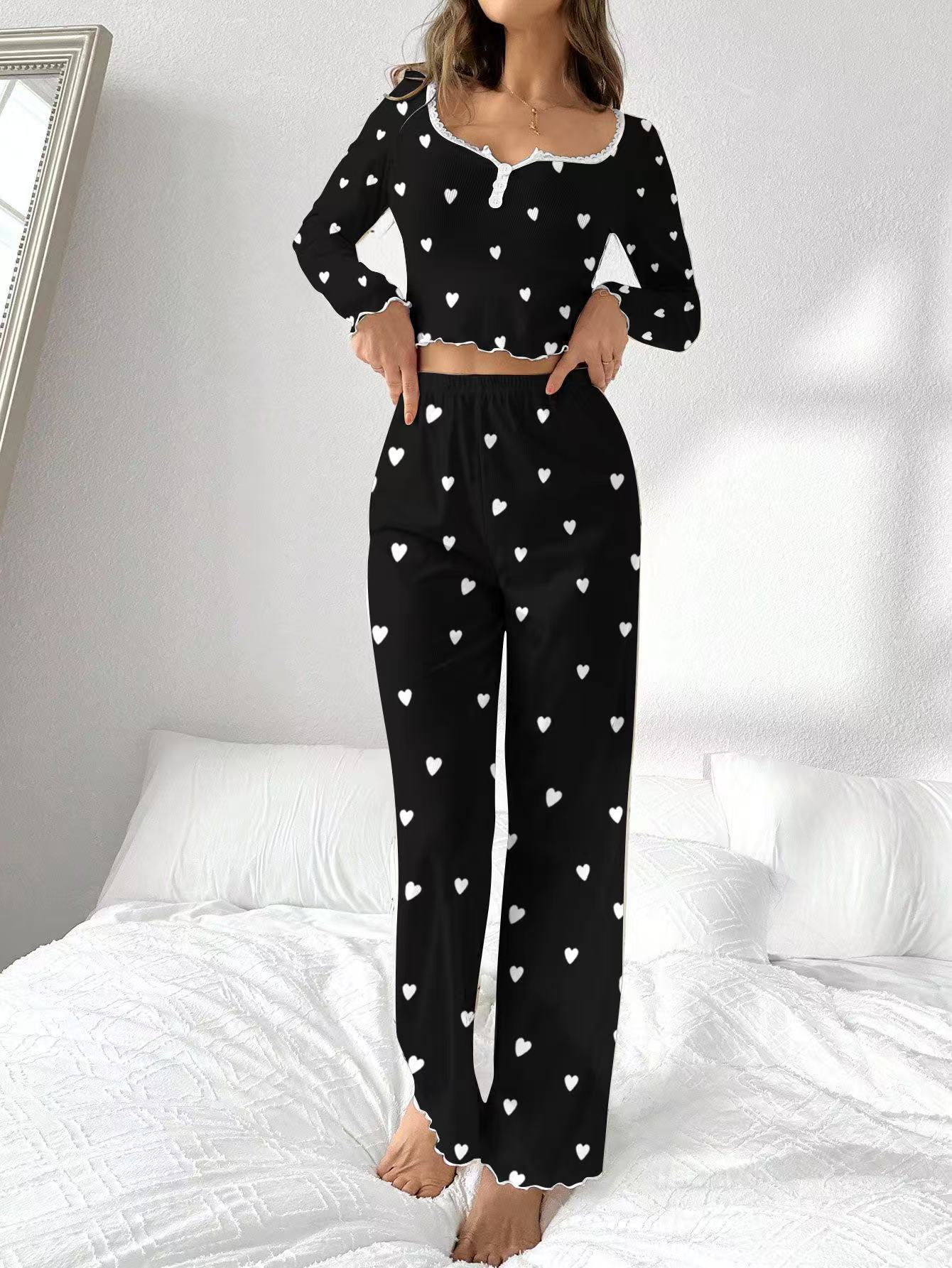 Printed Black White Heart Women's Home Clothes - kinko