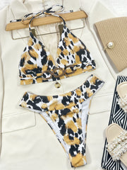 Animal Print Halter Neck Bikini Set - kinko