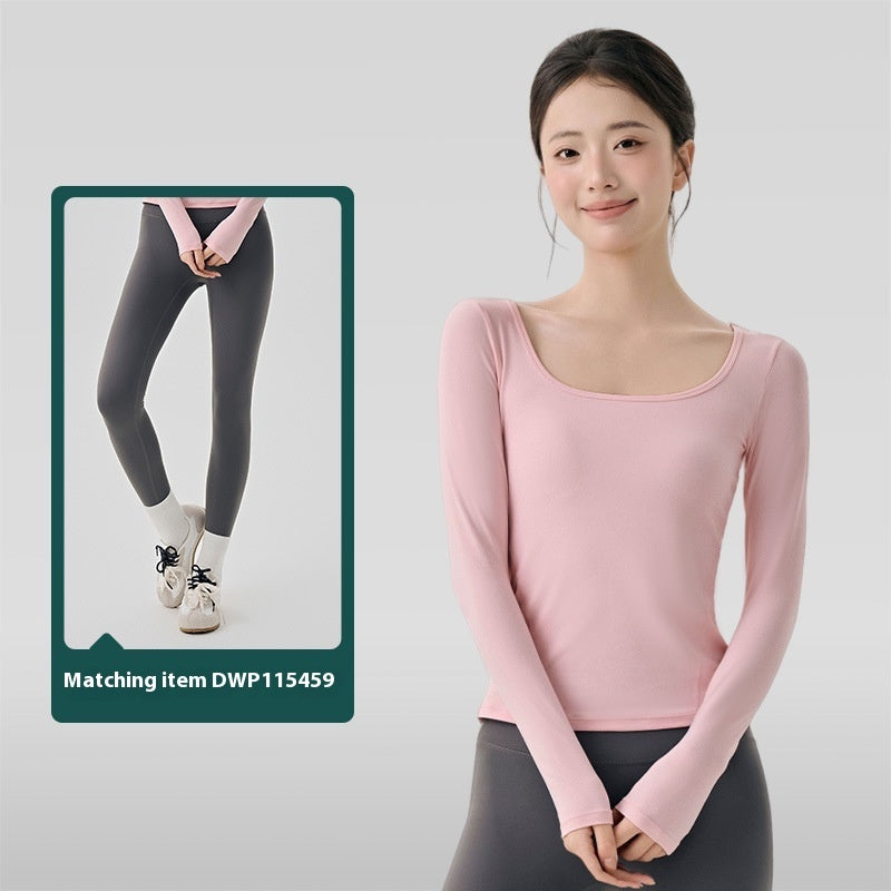 Nude Feel High Elastic Long Sleeve Yoga Wear Top Slim Fit Slim And Sexy Big Neckline - kinko
