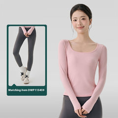 Nude Feel High Elastic Long Sleeve Yoga Wear Top Slim Fit Slim And Sexy Big Neckline - kinko