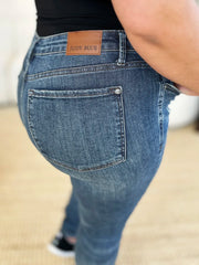 Judy Blue Full Size Mid Waist Distressed Slim Jeans - kinko
