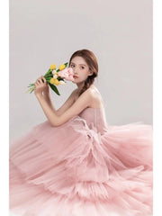 Elegant Girl's Wedding Photography Dress Pink White - kinko