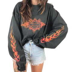 Round Neck Print Long Sleeves Sweater For Women Fall Winter Coat