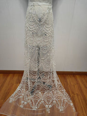 Wave Style Sequin Bead Lace Fabric Wedding Dress - kinko