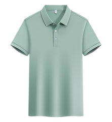 ICE Cotton Single Side Color Secondary Collar Lapel Short Sleeve Polo Shirt - kinko