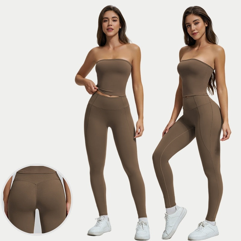 Spring And Summer High Waist Hip Lift Thin Yoga Pants Lightweight Breathable Nude Feel Chest Wrap Vest - kinko