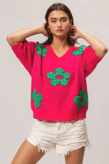 BiBi Pearl Beads Flowers Sweater Top - kinko