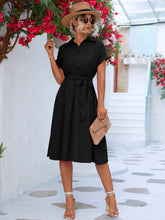 Buttoned Tie Waist Short Sleeve Dress - kinko