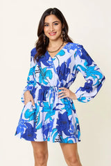 Double Take Full Size Floral Long Sleeve Romper with Pockets - kinko