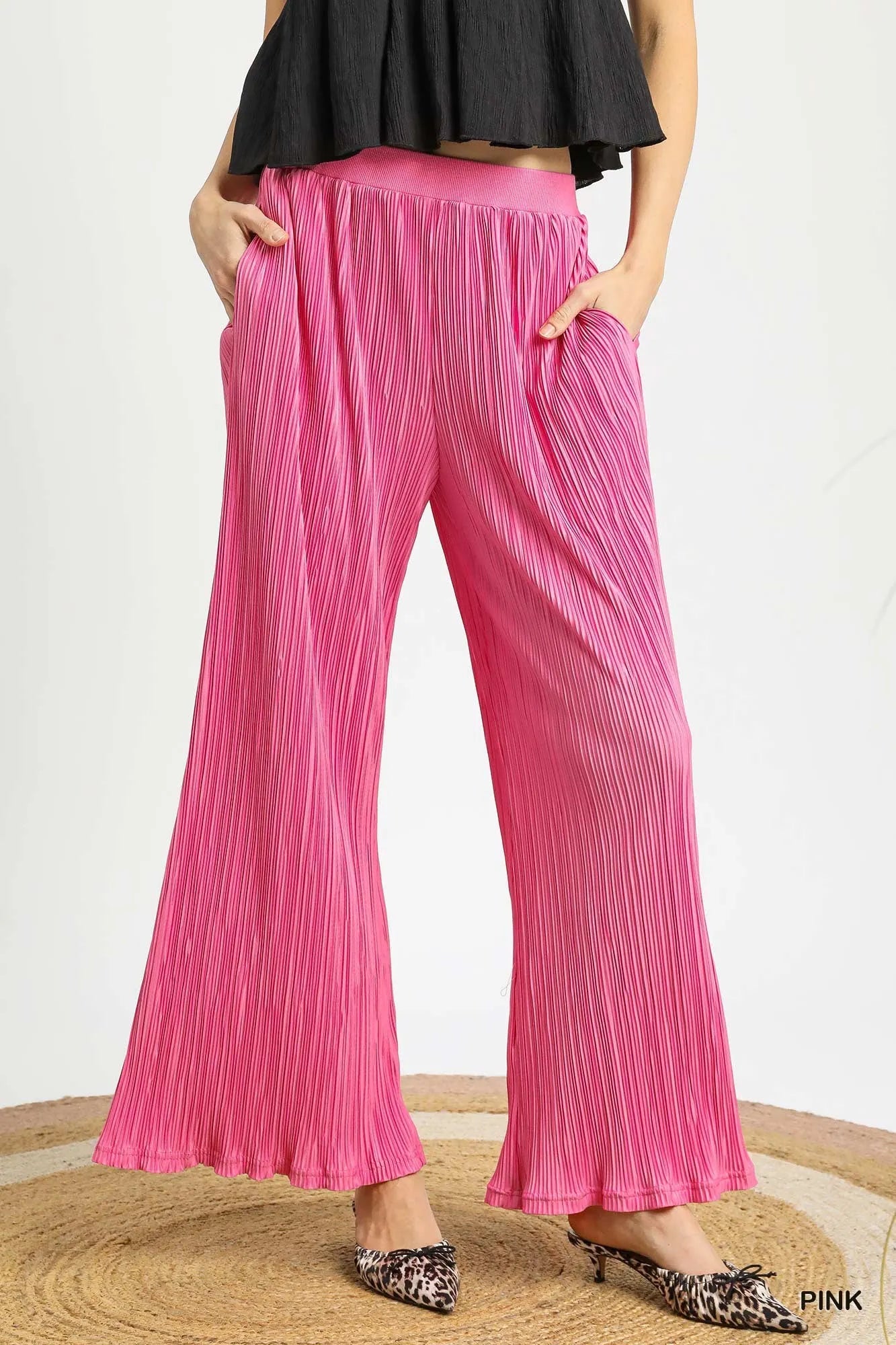 Umgee Wide Leg Textured Pants - kinko