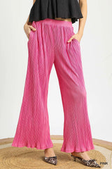 Umgee Wide Leg Textured Pants - kinko