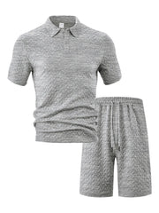 Men's Full Size Textured Polo Shirt and Shorts Set Plus Size - kinko