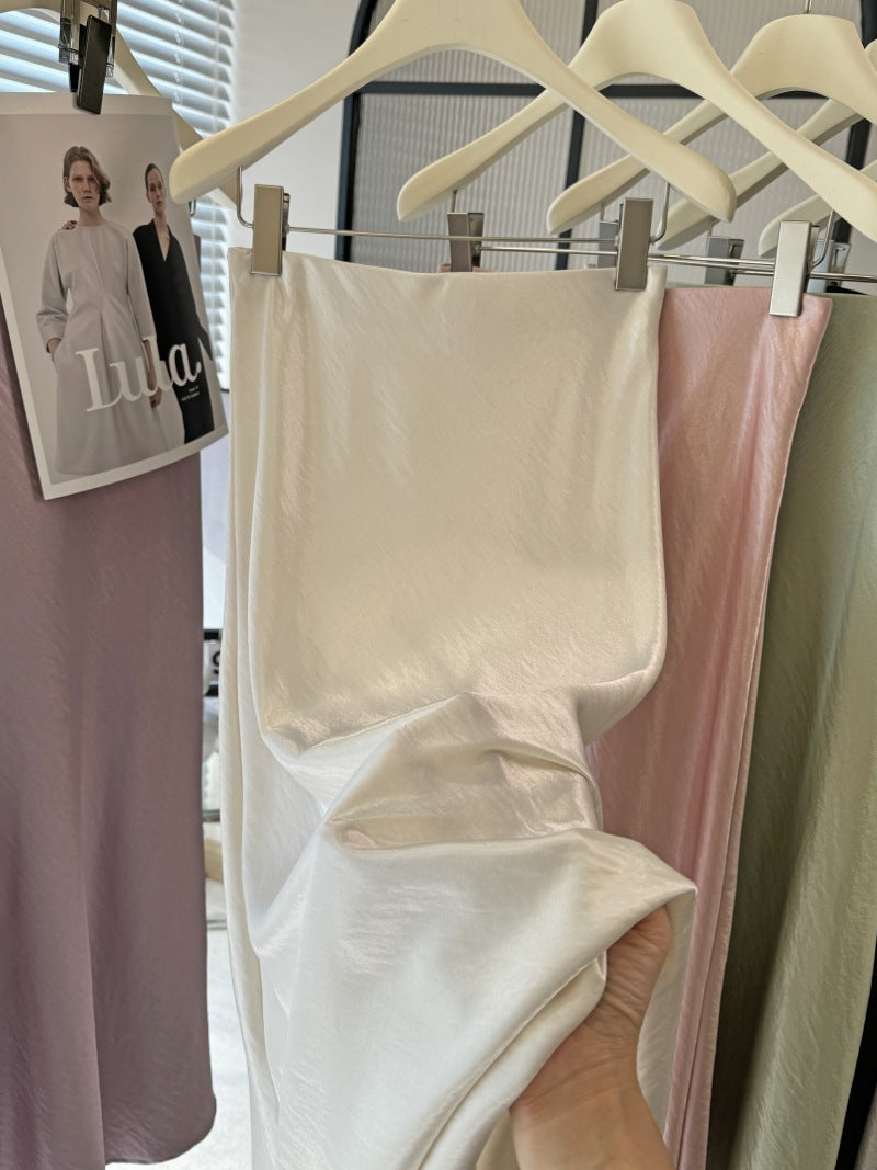 Simple Graceful Draping Acetate Satin Fishtail Skirt For Women - kinko