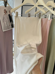 Simple Graceful Draping Acetate Satin Fishtail Skirt For Women - kinko