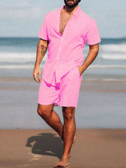 Men's Full Size Short Sleeve Shirt and Shorts Set Plus Size - kinko