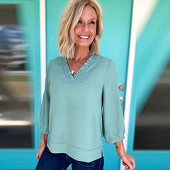 Solid Color And V-neck Women's Loose Casual Chiffon Shirt Top - kinko