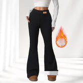 Winter High Waist Stretch Fleece Bell-bottom Pants Slimming Hip Raise - kinko