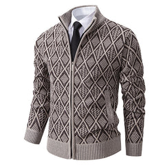 2024 Fall Winter Men Fleece-lined Thickening Stand Collar Sweater Korean Style Casual Zipper Sweater Coat