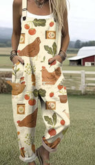 Printed Pocket Women's Suspender Trousers - kinko