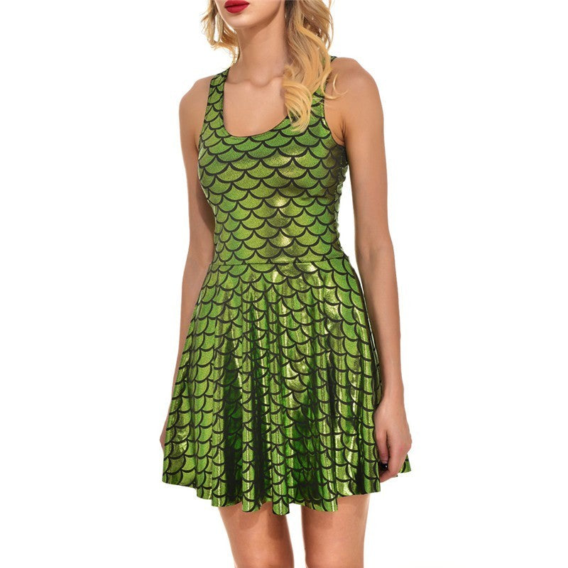 Women's Shiny Mermaid Sleeveless Short Tank Dresses - kinko