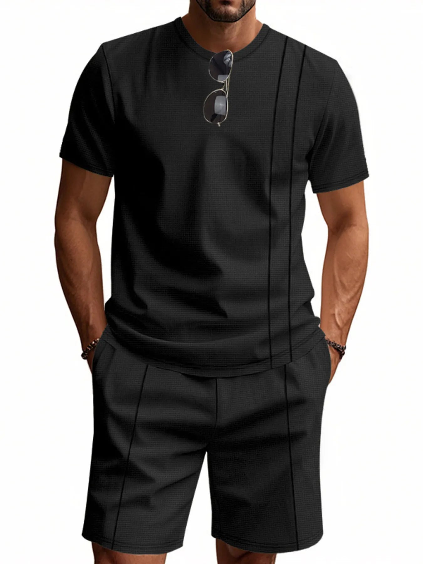 Men's Full Size Round Neck Short Sleeve Top and Shorts Set Plus Size - kinko