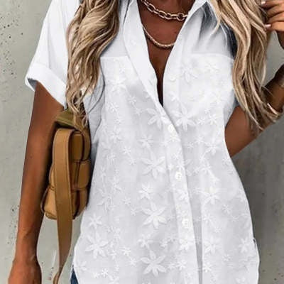 Casual Lace Loose White Shirt Shirt - kinko