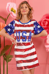 BiBi American Flag Theme Usa Print Sequin Dress - kinko
