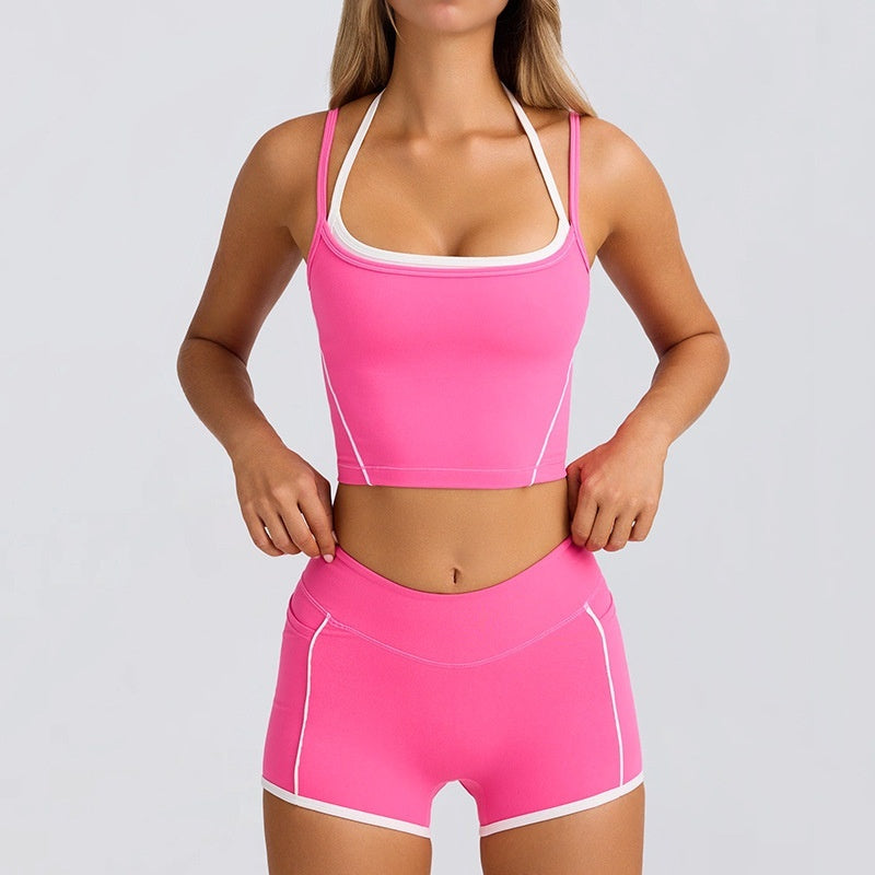 Sports Underwear Vest Shorts Spaghetti Strap Bra Beauty Back Tight High Elastic Fitness - kinko