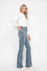 Judy Blue Full Size Tummy Control Back Embroidered Pocketed Bootcut Jeans Plus Size - kinko