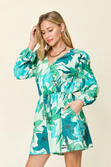 Double Take Full Size Floral Long Sleeve Romper with Pockets - kinko