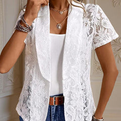Elegant Solid Color Women's Lace Cardigan - Stylish Breathable Slim-Fit Spring&Summer Blouse With Floral Lace Detail - kinko