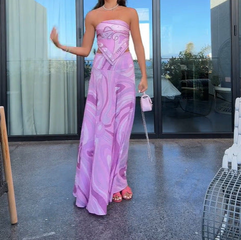 European And American Vacation Style Suit Tube Top Two-piece Long Dress - kinko