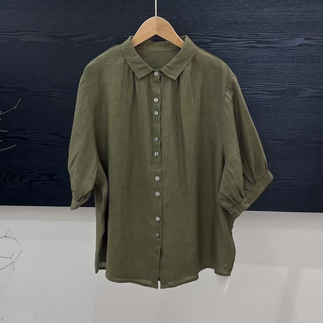 Artistic Versatile Breathable Solid Color Linen Women's Shirt - kinko