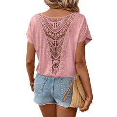 Lace Patchwork Short-sleeved T-shirt Women's Clothing - kinko