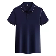 ICE Cotton Single Side Color Secondary Collar Lapel Short Sleeve Polo Shirt - kinko