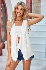 Eyelet Open Front Sleeveless Cardigan - kinko