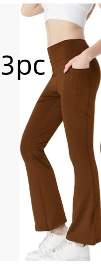 Ladies Mid Waist Abdominal-shaping Slimming Cropped Pants Casual Pocket Bootcut Trousers - kinko