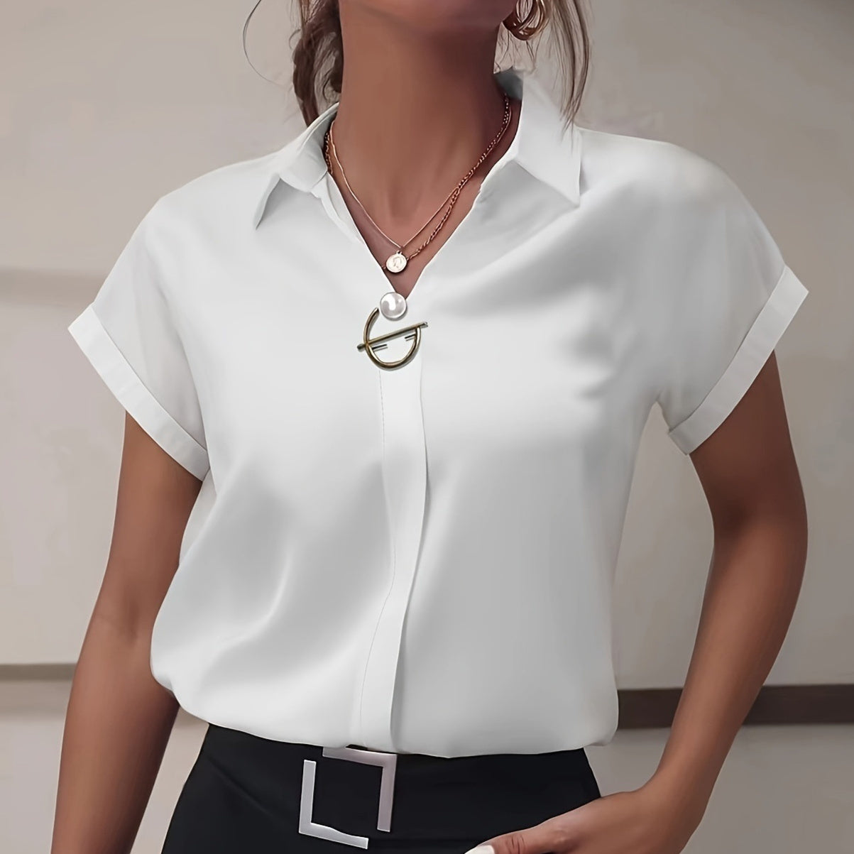 Loose Casual Short-sleeved Shirt Drop-shoulder Sleeve Shirt - kinko